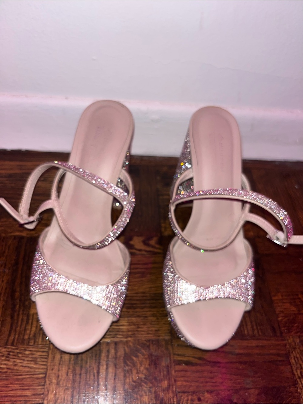 Women's Pink Glitter Strappy Heeled Sandals